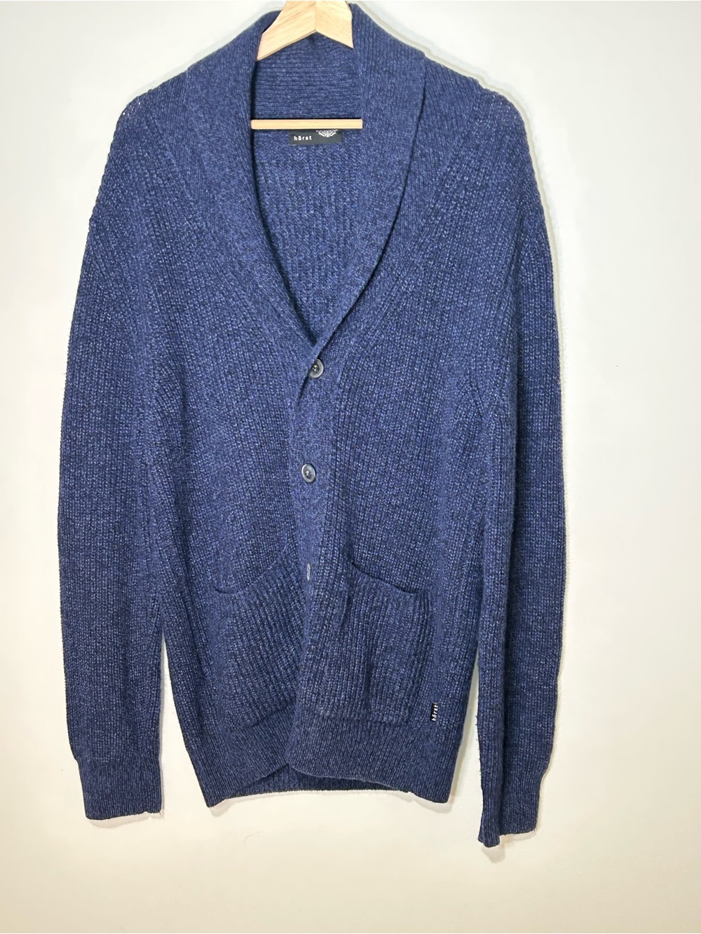 Hörst Men’s Navy Wool Shawl Collar Cardigan Made in Italy L - Picture 2 of 11